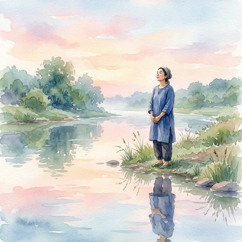 Tranquil River Baptism Reflection | Watercolor Painting