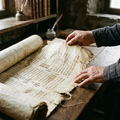 Ancient Parchment Scroll with Handwritten Sacred Writings
