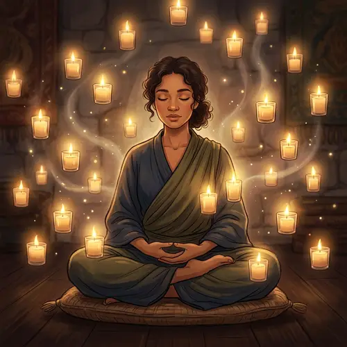 Tranquil Meditation with Candlelight | Serene Prayer Illustration