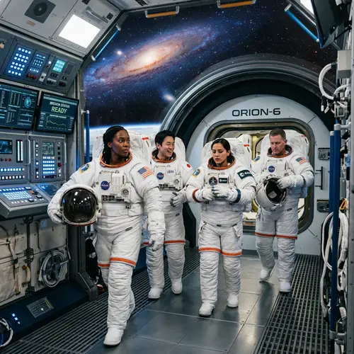 Diverse Group of Astronauts in White Space Suits | Space Exploration
