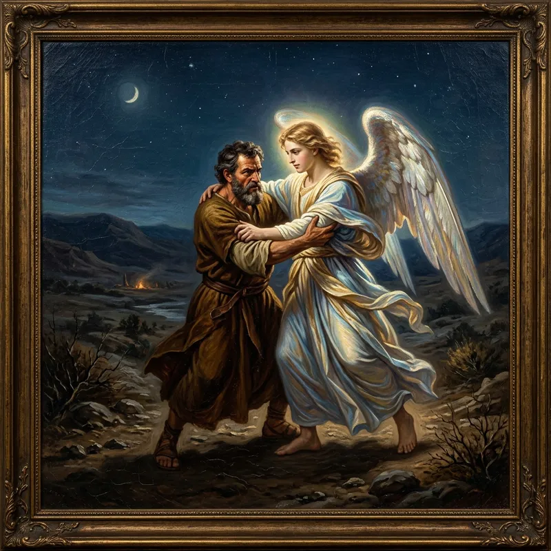 Jacob Wrestling with Angel - Religious Artwork Depiction Jacob Wrestling with Angel - Religious Artwork Depiction