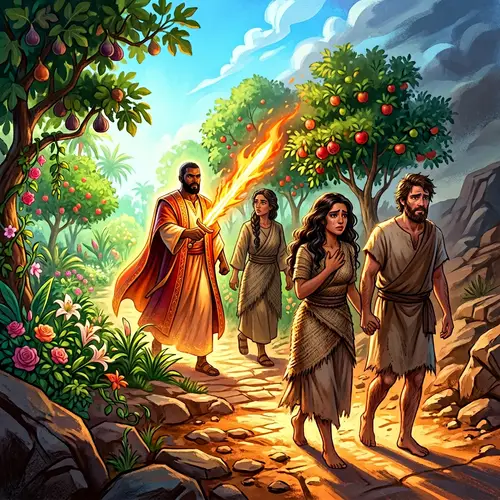 Expulsion from Eden Artwork: Symbolic Depiction of Divine Authority and Transition