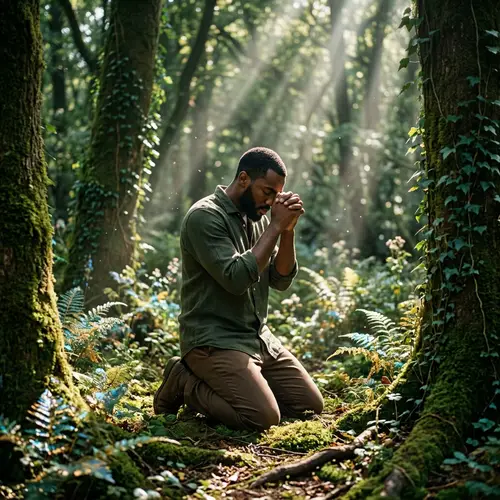 Mystical Prayer in Enchanting Forest - Tranquil African Man