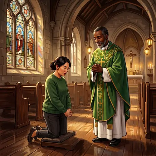 Diverse Duo in Serene Church Setting | Prayer Scene