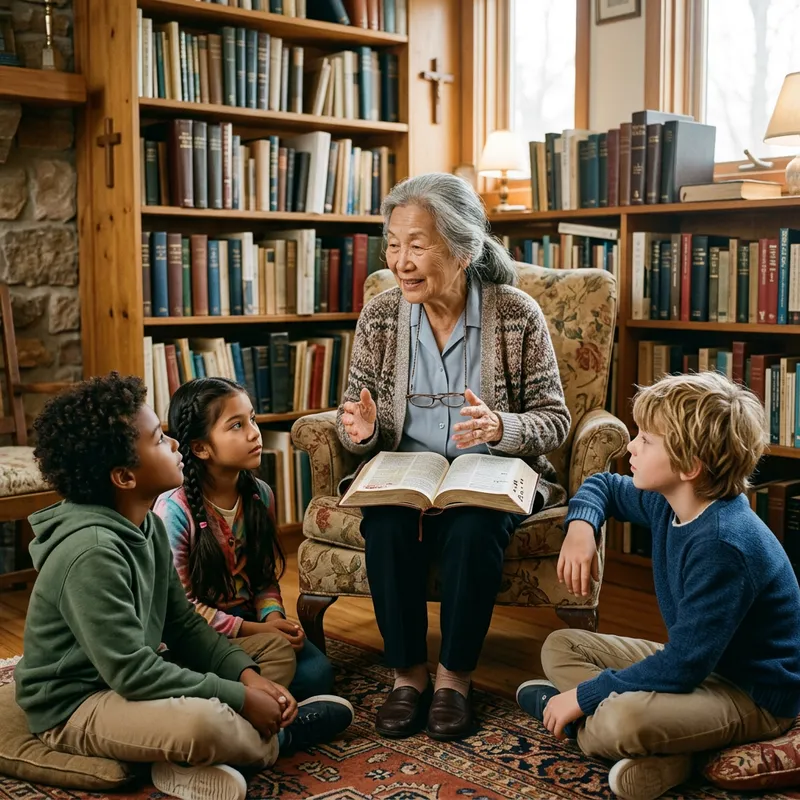 Elder Sharing Biblical Wisdom with Young: Multigenerational Guidance