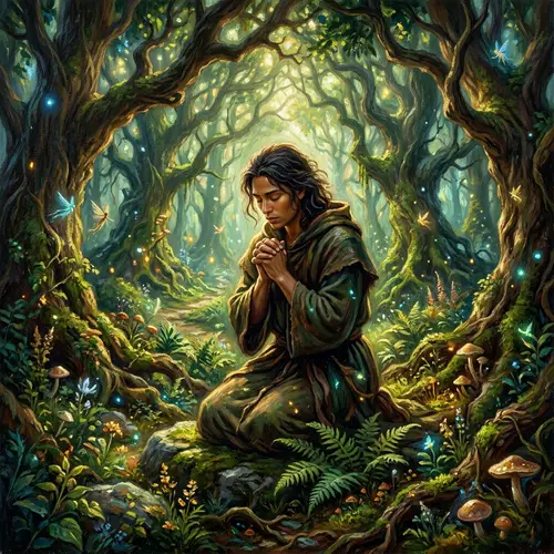 Surreal Prayer in Enchanted Forest | Medium Skin Tone