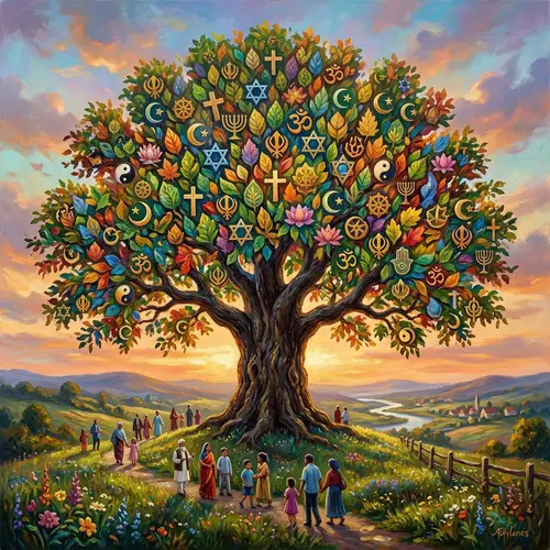 Unique Religious Symbol Tree Painting | Harmony of Religions