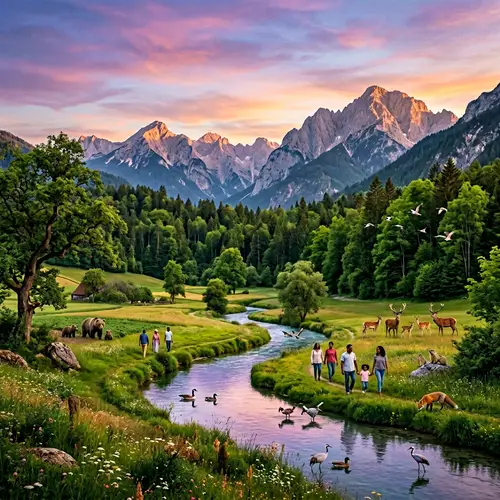 Enchanting Landscape Photo with Diverse Flora and Majestic Mountains