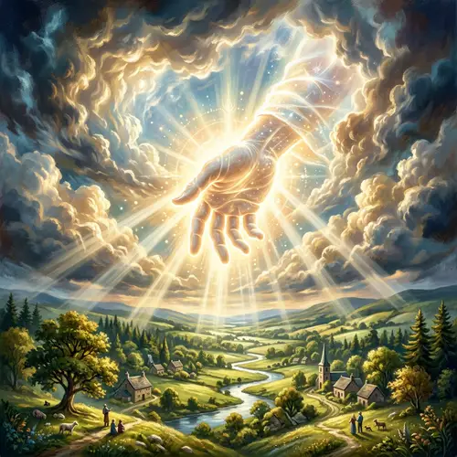 Celestial Hand Reaching Down to Earth | Divine Radiance Scene