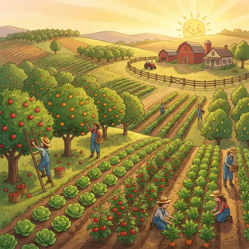 Fruit and Vegetable Harvest at Sunny Farm - Animated Scene