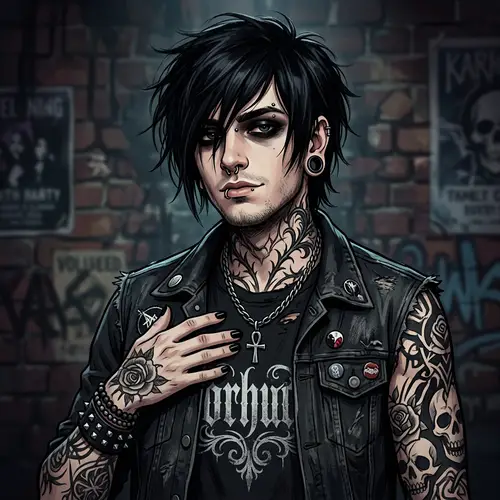 Gothic Bad Boy with Face Piercings and Tattoos
