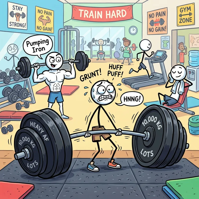 Whimsical Stickmodel vs. Oversized Weights in Gym