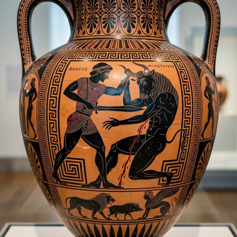 Theseus vs. Minotaur: Ancient Greek Mythology Art