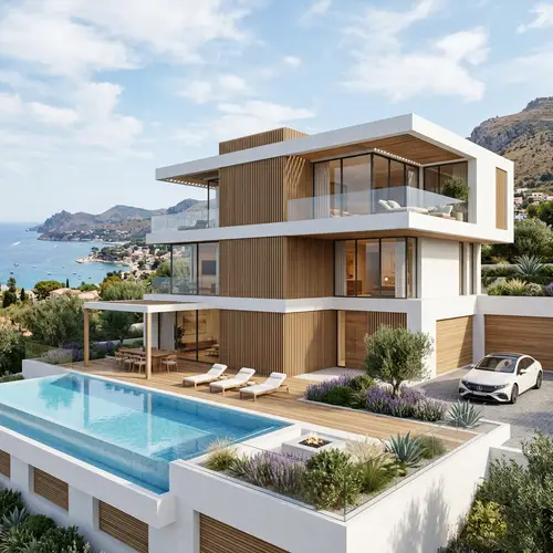 Modern Villa Architecture in White and Wood Design