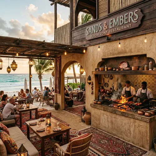 Sands & Embers: Cozy Beachfront Restaurant Design