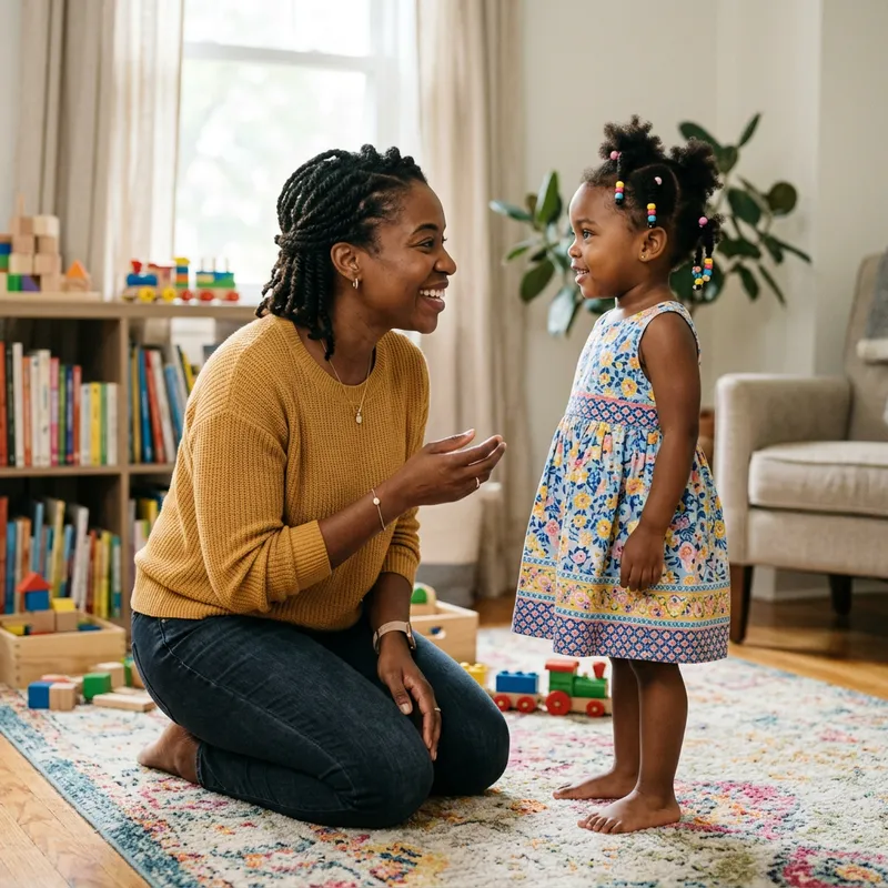 Inclusive Care: African Caregiver Engaging with 3-Year-Old Black Girl