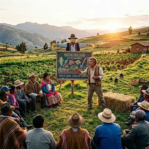 Latin American Professor Inspiring Farmers in Field Classroom