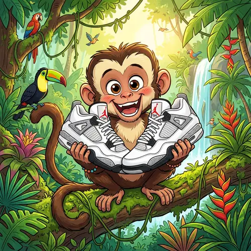 Cartoon Monkey with Jordan 4 Sneakers in Jungle