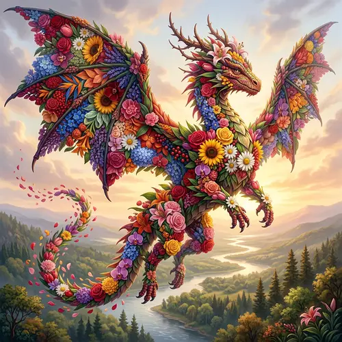 Dragon with Floral Body Tattoo Design