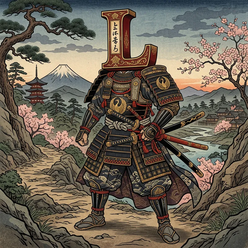 Anime-Inspired Samurai Art with Majestic 'L' Head Anime-Inspired Samurai Art with Majestic 'L' Head