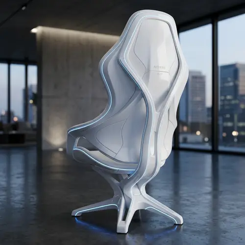 Futuristic White Chair with Subtle Blue Lines