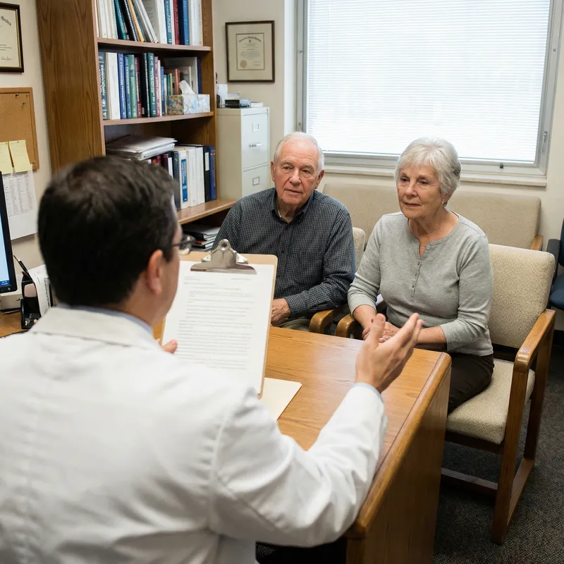 Doctor Consults Elderly Couple in Office
