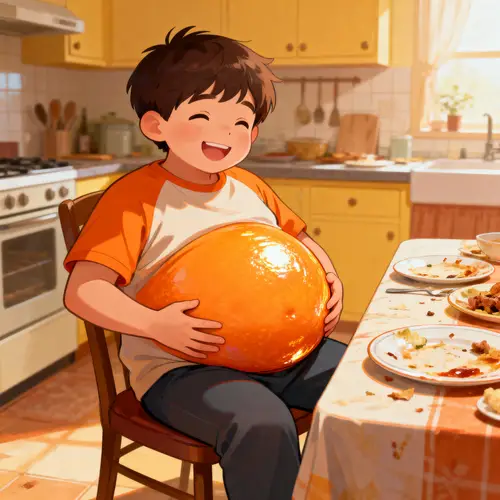 Boy with a Big Belly from Excessive Eating
