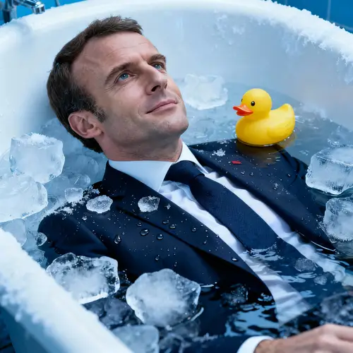Emmanuel Macron Relaxing in Ice Bath