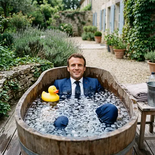 Emmanuel Macron Relaxing in Ice Bath