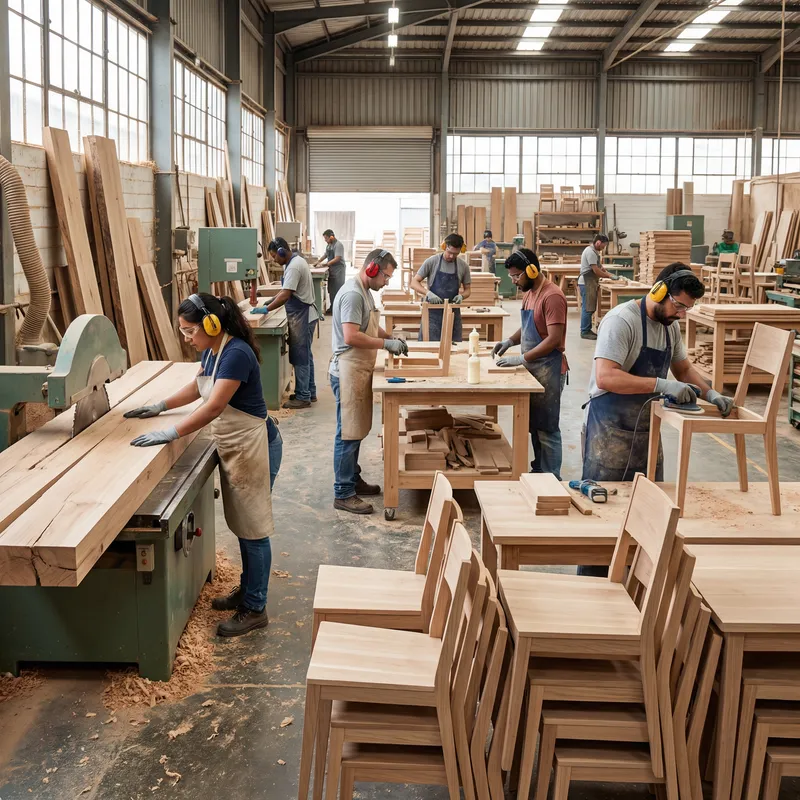 Furniture Manufacturing Process in Diverse Factory