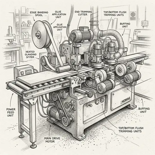Detailed Sketch of Edge Banding Machine in Pencil