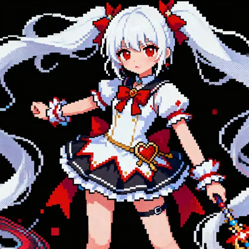 Vibrant Pixel Art: White-Haired Anime Heroine
