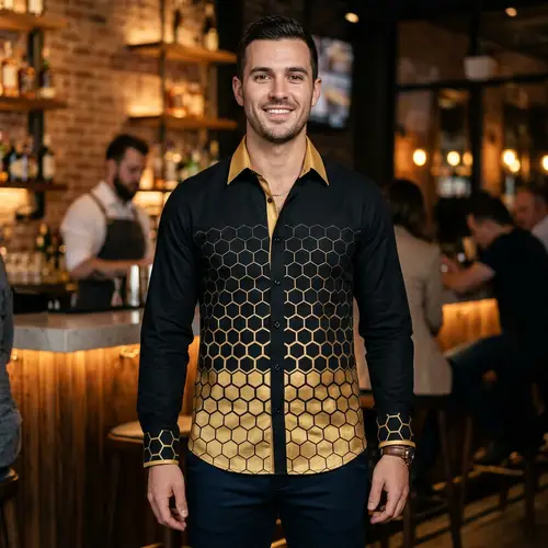 Black Shirt with Golden Hexagon Gradient