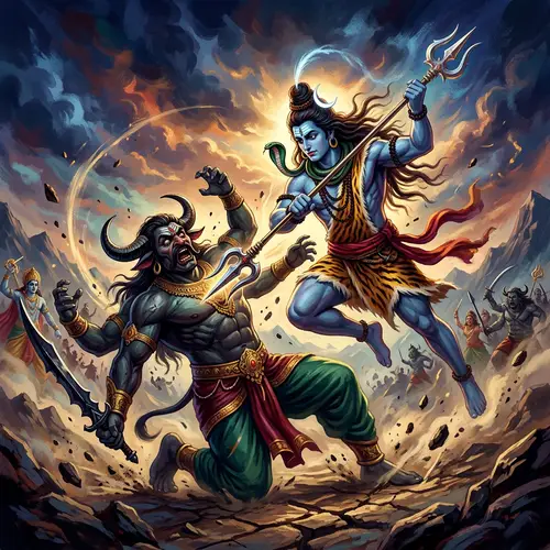Epic Battle Scene: Shiva vs. Andhakasur - Mythological Masterpiece