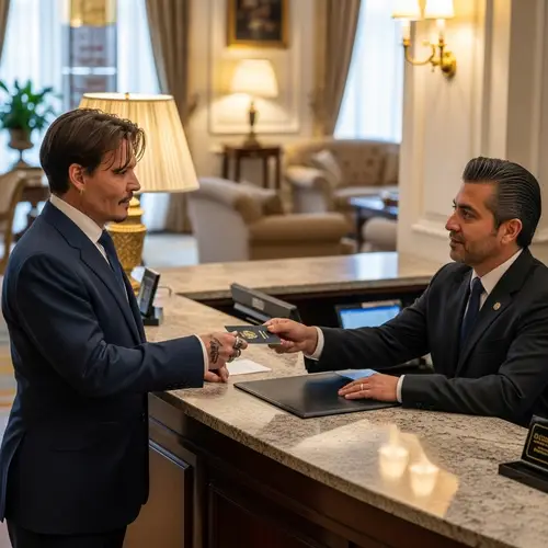 Johnny Depp at Hotel Reception