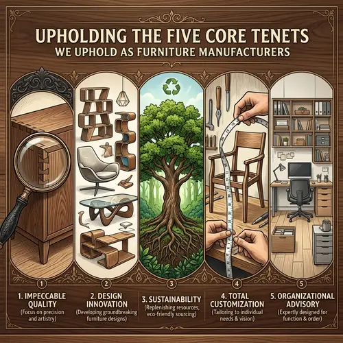 Furniture Manufacturers Upholding Core Tenets: Quality, Innovation, Sustainability, Customization, Organization