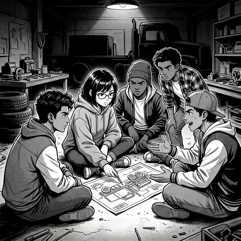 Diverse Group Plans to Halt Vehicles in Anime Style Diverse Group Plans to Halt Vehicles in Anime Style