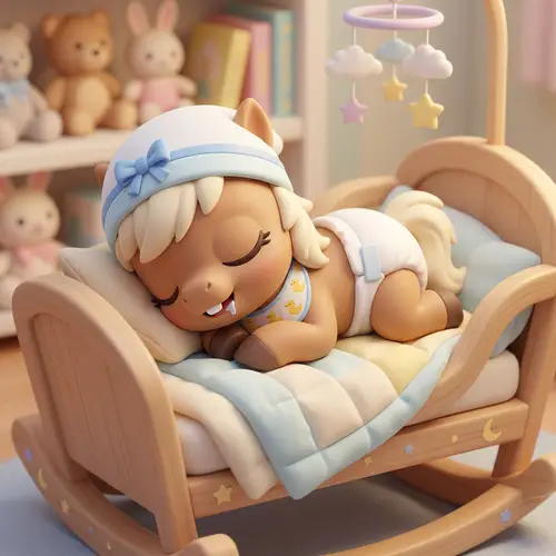 Adorable Baby Horse Cartoon Character Figurine | Sleeping Pony in Cradle
