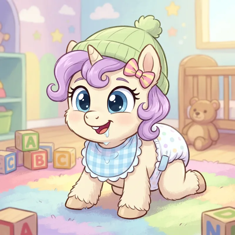 Adorable Baby Pony in Diapers | Newborn Cartoon Image