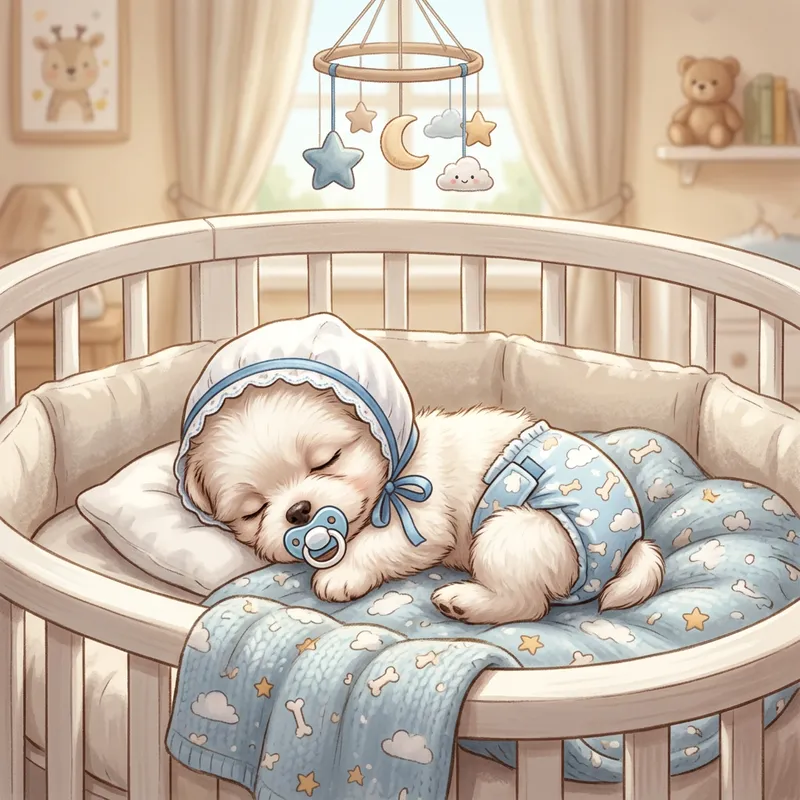 Cute Snoopy Newborn Sleeping in Crib with Baby Hat - Animated Cartoon Cute Snoopy Newborn Sleeping in Crib with Baby Hat - Animated Cartoon