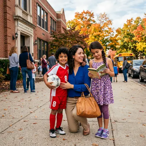 Señora Recogiendo a Sus Hijos de la Escuela