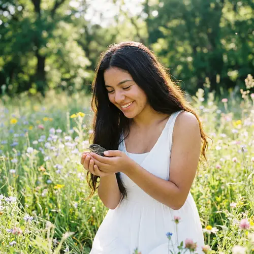 Natural Beauty of Hispanic Girl in Blooming Meadow