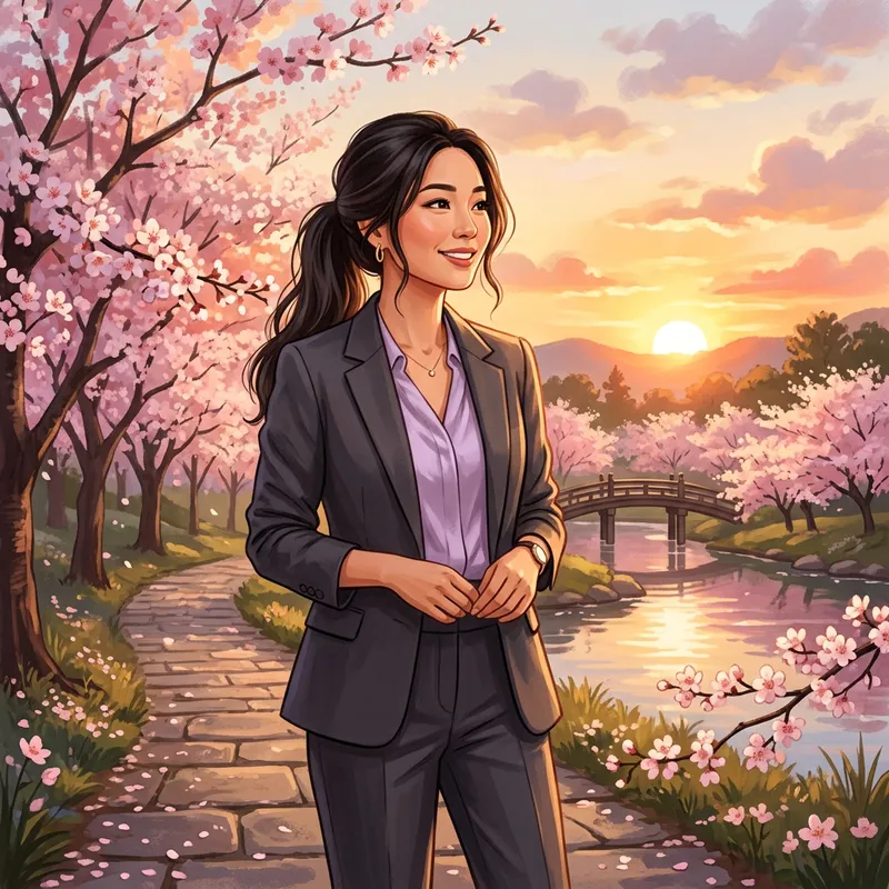 Asian Woman in Beautiful Cherry Blossom Setting