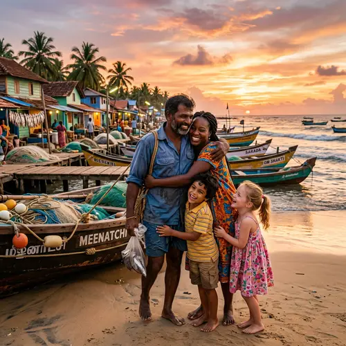Heartwarming South Asian Fisherman Family Reunion at Sunset
