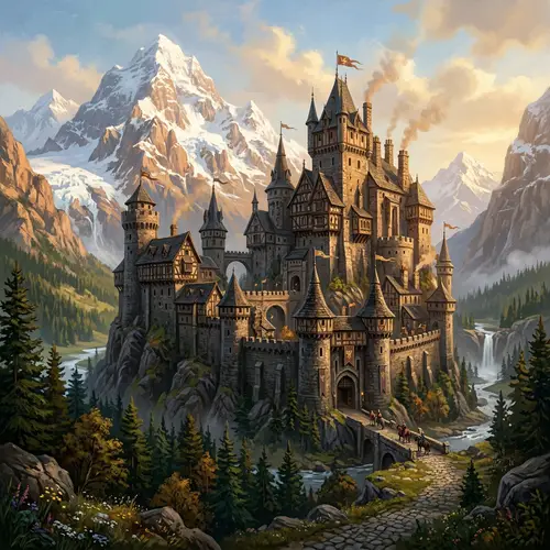 Fantasy Castle in Majestic Mountain Landscape