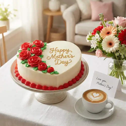 Heart-Shaped Mother's Day Cake with Roses