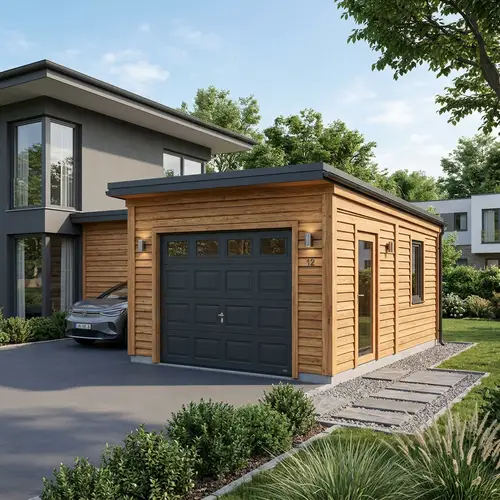 Modern Wooden Garage 3D Rendering | Architectural Design