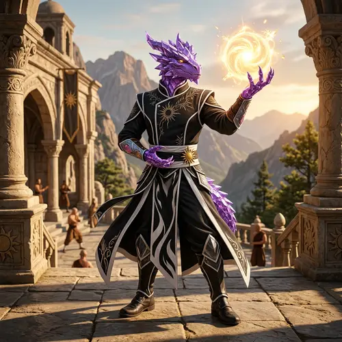 Regal Purple Dragonborn Monk: Master of Sunlight