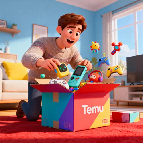 Joyful Unboxing in Pixar-Style Animation Scene