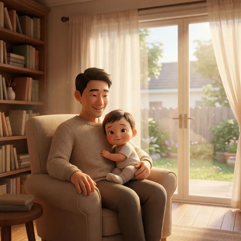 Father and Child Smiling: Heartwarming Moment - 3D Illustration